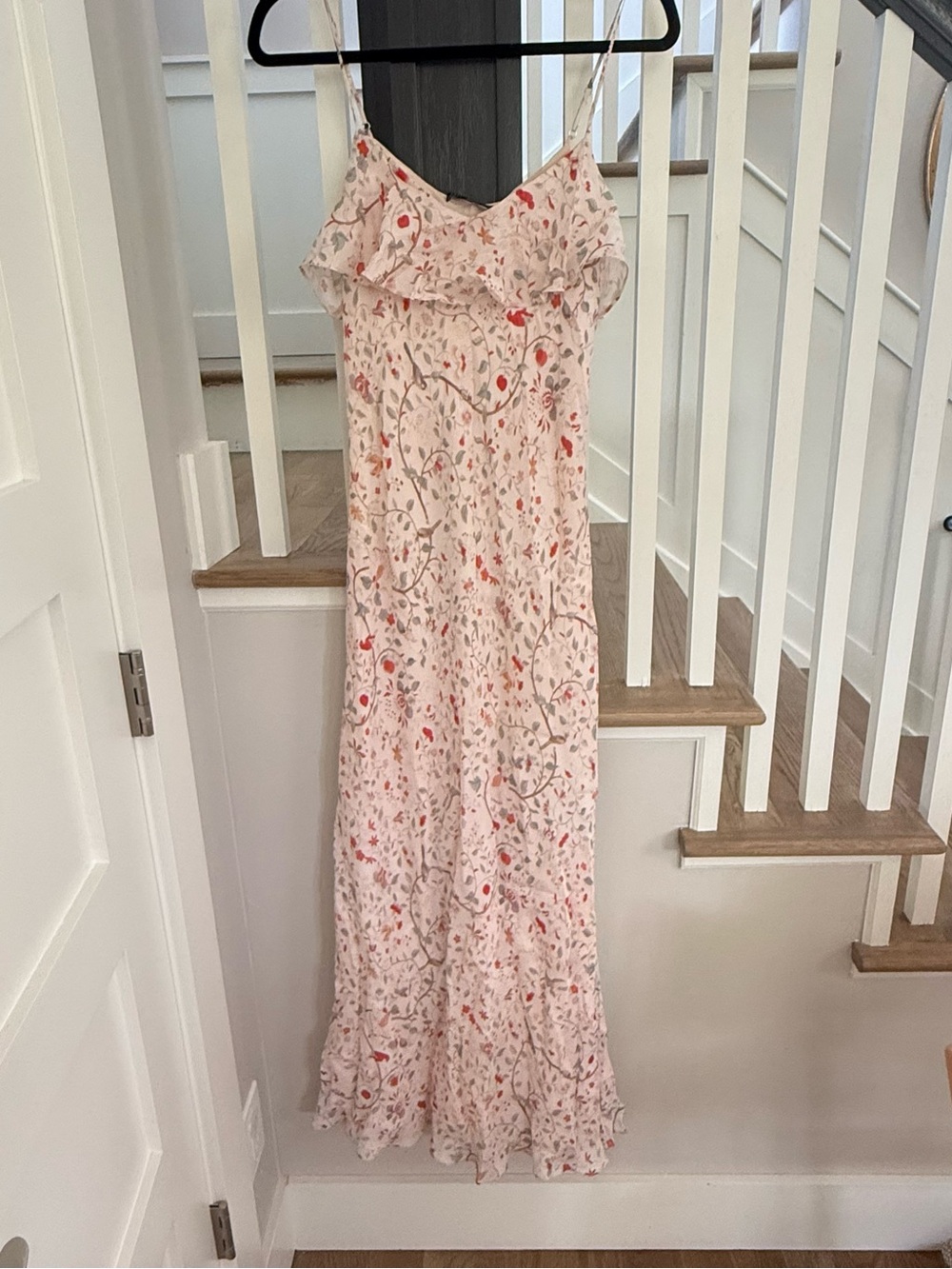 Peruvian Connection Light Pink Floral Ruffle Maxi Dress